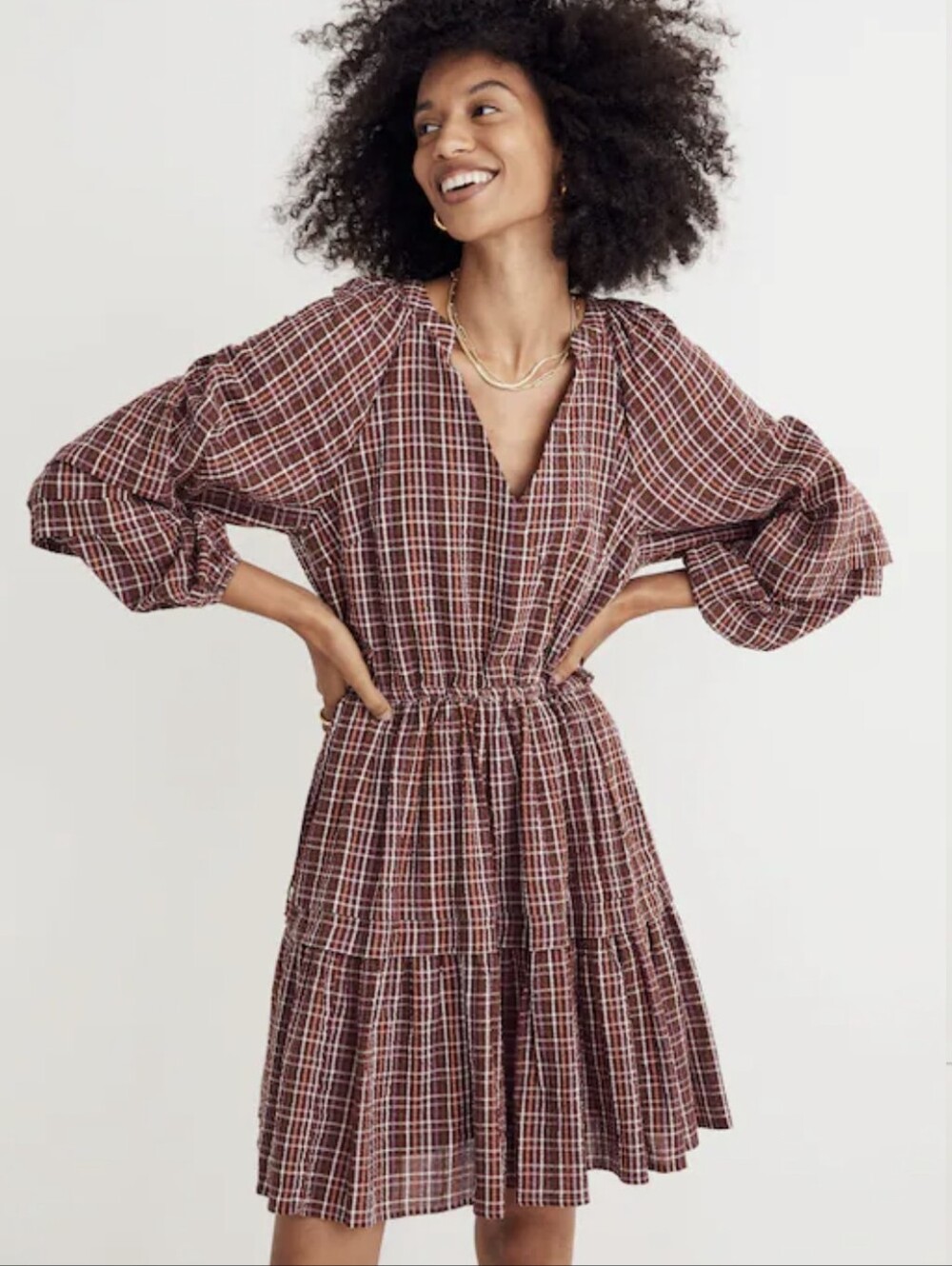 Madewell Seersucker Wrap Mini Dress Dark Merlot Plaid NWT M Sold Out